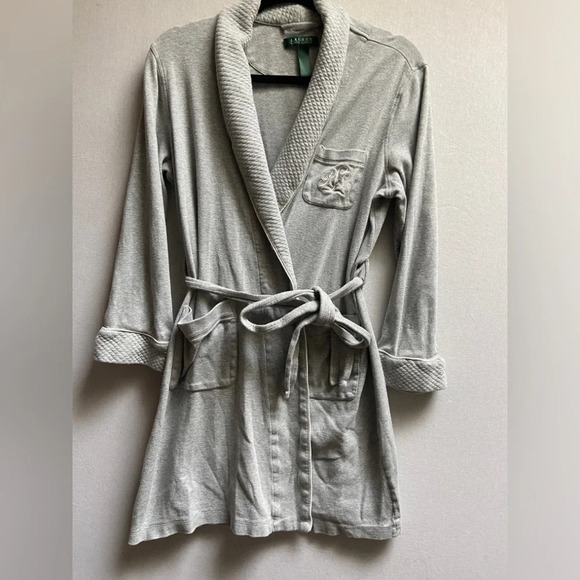 Lauren Ralph Lauren Essentials Short Shawl Collar Belted Robe Sz  S - Picture 1 of 11
